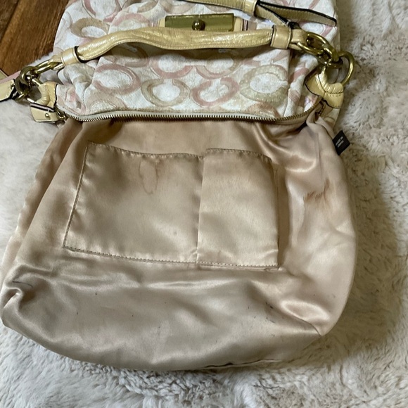 Coach Kristin Op Art Shoulder Bag Pink Cream Sequin Convertible Strap #16791 - Picture 15 of 15